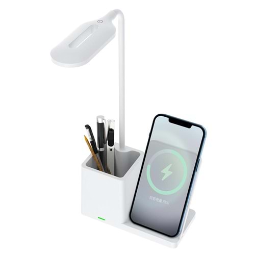 S-link SL-M9054 Siyah TypeC 10W Kablosuz Şarj Cihazı Kalemlikli Masa Lambası