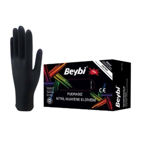 Beybi Muayene Nitril Siyah Large L Beden Pudrasız Eldiven 100lü