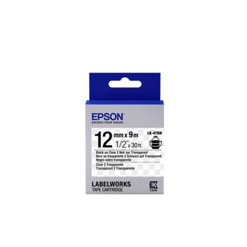 Epson LK-4TBN Şeffaf Üzeri Siyah 12mm 9Metre Etiket