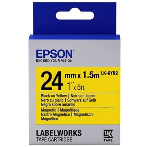 Epson LK-6YB2 Mıknatıslı Sarı Üzeri Siyah 24mm 9Metre Etiket