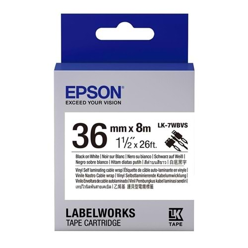 Epson LK-7WBVS Kendinden Laminasyonlu Kablo Giydirme Beyaz Üzeri Siyah 36mm 8Metre Etiket