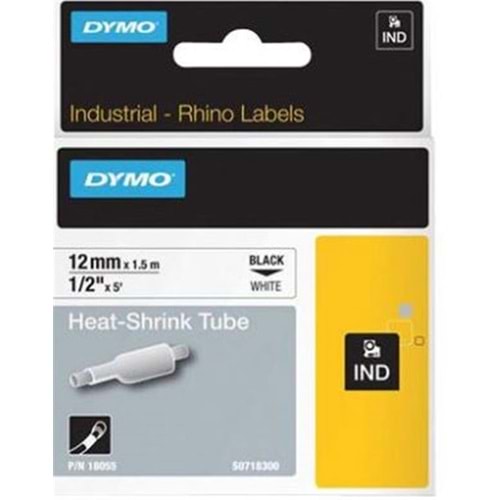 DYMO 18055 RhinoPRO Beyaz-Siyah Isıyla Küçülen Şerit 12 mm x 1,5 mt