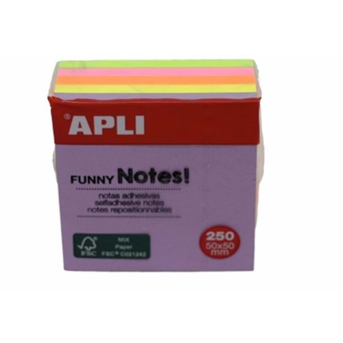 Apli Yapışkanlı Not Kağıdı 5 Renk Küp 250 YP 50x50 11596