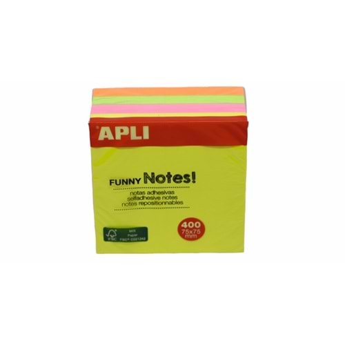 Apli Yapışkanlı Not Kağıdı 4 Renk Funny 400 YP 75x75 Neon Küp 10974