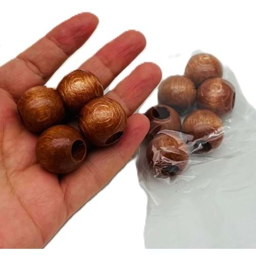 Çanta Aksesuar 22 mm Ahşap Yuvarlak Boncuk Taba Renk 10 Adet