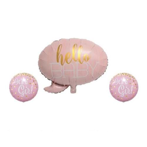 Rps Folyo Balon Hello Baby Seti 3 Lü Pınk 24