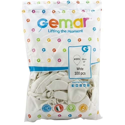 Gemar Balon G90 26Cm 100 Lü Beyaz 01