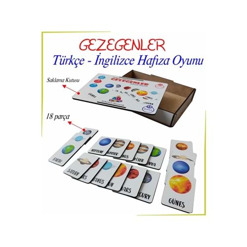 Ankebut Oyuncak Gezegenler Türkçe- İngilizce Hafıza Oyunu Kutulu