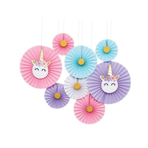 Kağıt Yelpaze Unicorn 6 Lı Set