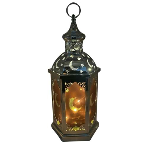 Fener Ledli Gümüş Model 43cm Lüks Pilli