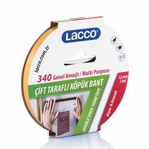 Lacco Çift Taraflı Köpük Bant 12Mmx5M 340