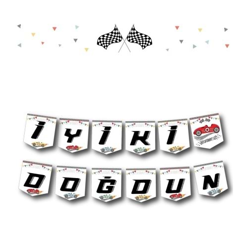 Yarış Arabaları Temalı İyiki Doğdun Banner