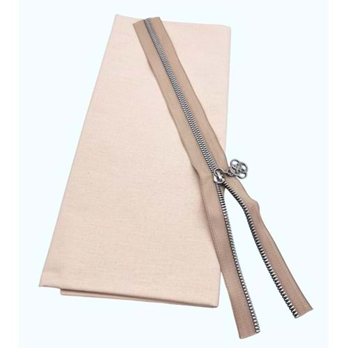 Çanta Aksesuar 120x50 cm Pamuklu Astarlık Kumaş Bej ve 30 cm Bej Renk Fermuar