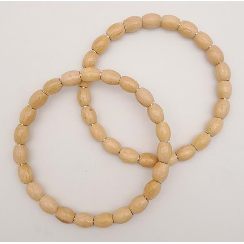 Çanta Aksesuar 12 cm Oval Ahşap Boncuklu Bilezik Model Açık Ahşap Çift Sap
