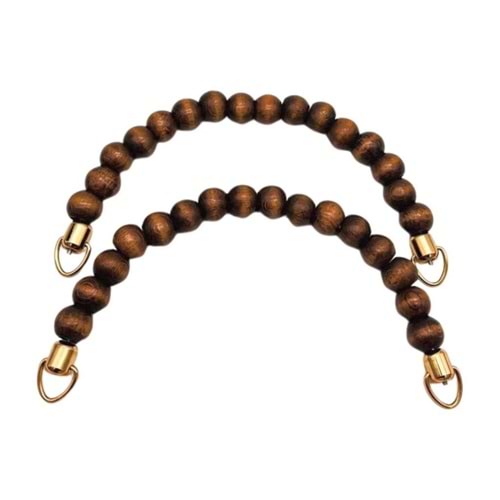 Çanta Aksesuar 21 Cm Koyu Renk Ahşap Boncuklu Çift Çanta Sapı (Light Gold Metalli)