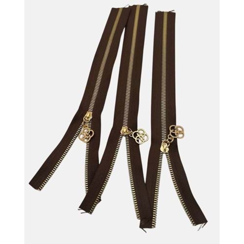 Çanta Aksesuar Başlıklı Fermuar Set 30 Cm Light Gold Metal Koyu Kahve 3 Adet