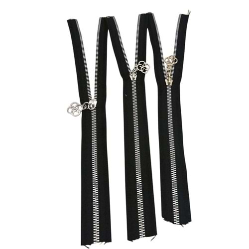 Çanta Aksesuar Başlıklı Fermuar Set 30 Cm Gümüş Metal Siyah 3 Adet
