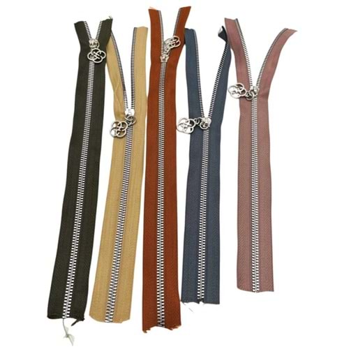 Çanta Aksesuar Başlıklı Fermuar Set 30 Cm Gümüş Metal 5 Adet (Haki ,Bej, Taba, Gri, Vizon)