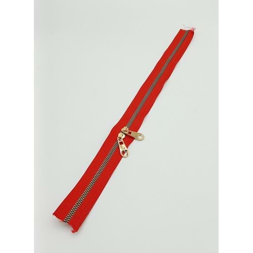 Çanta Aksesuar Çift Başlı Kırmızı Fermuar Light Gold Metal 40 Cm