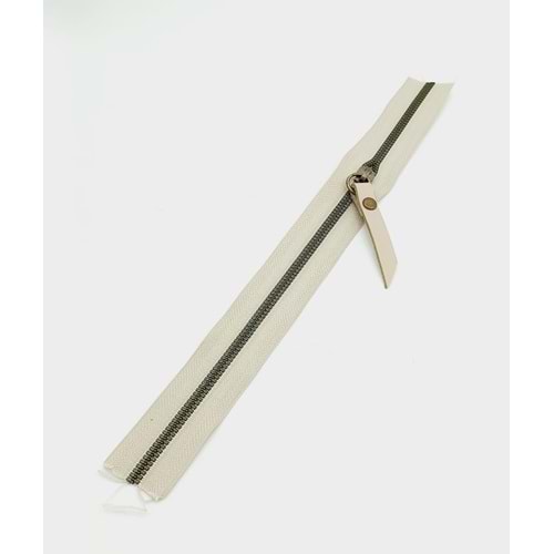 Çanta Aksesuar Gerçek Deri Başlıklı Bej Fermuar 30 Cm Antik Metal