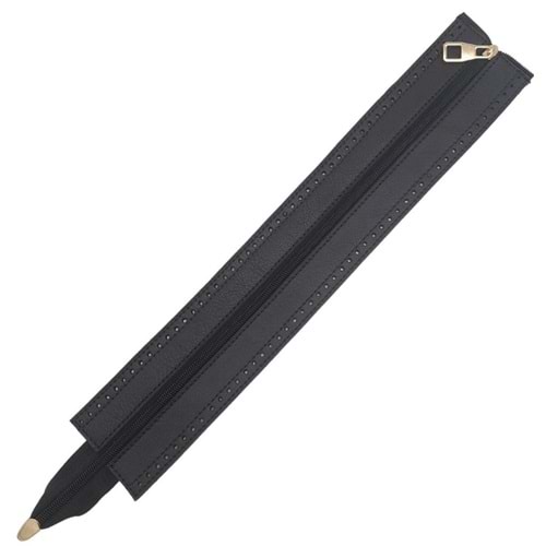 Çanta Aksesuar Gerçek Derili 40 cm Siyah Renk Fermuar Light Gold Metalli