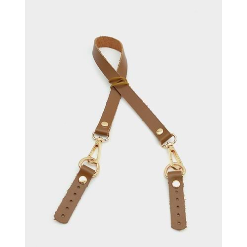 Çanta Aksesuar Sütlü Kahve Renk 60x1.5 cm Gerçek Deri Çanta Sapı (Light Gold Metal)