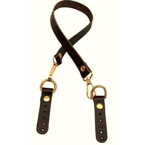 Çanta Aksesuar 60x1.5 cm Gerçek Deri Koyu Kahve Renk Çanta Sapı Light Gold Metalli