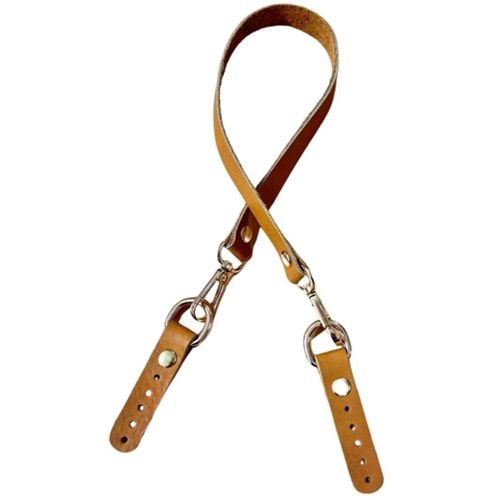 Çanta Aksesuar 60x1.5 cm Gerçek Deri Açık Taba Renk Çanta Sapı Light Gold Metalli
