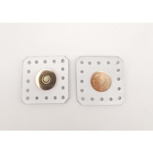 Çanta Aksesuar Beyaz Gerçek Derili Kare Mıknatıslı Çıtçıt Light Gold Metalli