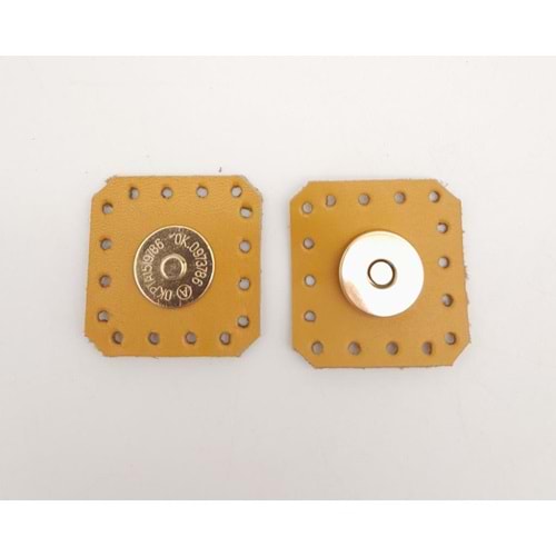Çanta Aksesuar Hardal Gerçek Derili Kare Mıknatıslı Çıtçıt Light Gold Metalli