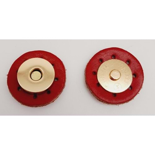 Çanta Aksesuar Gerçek Derili Mıknatıslı Çıtçıt Kırmızı Light Gold Metalli
