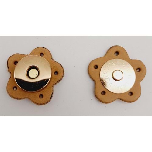 Çanta Aksesuar Gerçek Derili Mıknatıslı Çıtçıt Ham Doğal Renk Çiçek Şekilli Light Gold Metalli