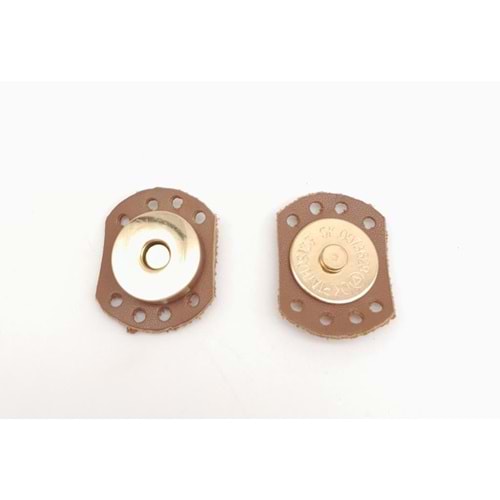 Çanta Aksesuar Sütlü Kahve Renk Gerçek Derili Oval Kenar Mıknatıslı Çıtçıt Light Gold Metalli