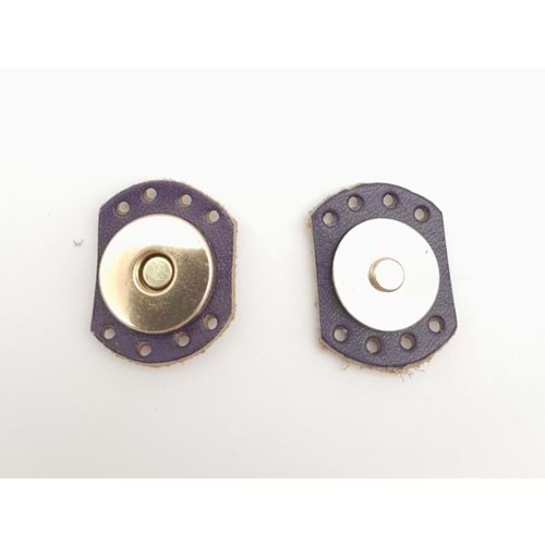 Çanta Aksesuar Mor Renk Gerçek Derili Oval Kenar Mıknatıslı Çıtçıt Light Gold Metalli