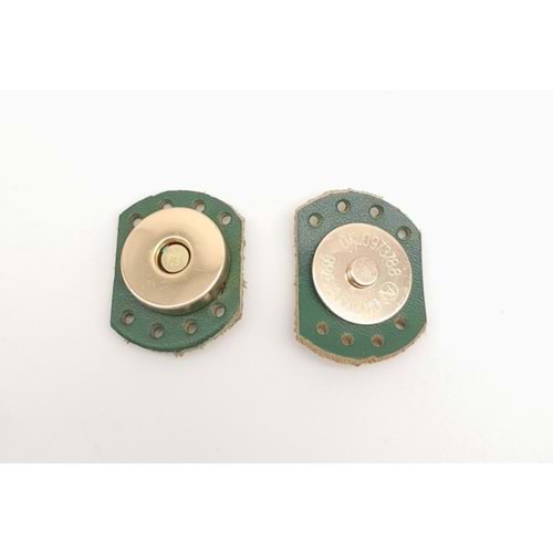Çanta Aksesuar Yeşil Renk Gerçek Derili Oval Kenar Mıknatıslı Çıtçıt Light Gold Metalli