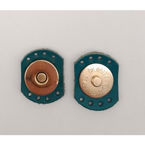 Çanta Aksesuar Turkuaz Renk Gerçek Derili Oval Kenar Mıknatıslı Çıtçıt Light Gold Metalli