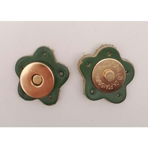 Çanta Aksesuar Yeşil Gerçek Derili Çiçek Model Mıknatıslı Çıtçıt Light Gold Metalli