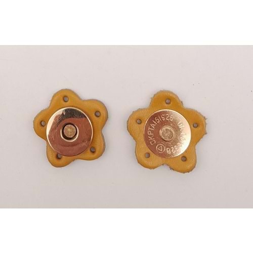 Çanta Aksesuar Hardal Gerçek Derili Çiçek Model Mıknatıslı Çıtçıt Light Gold Metalli