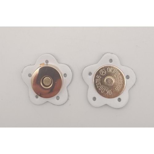 Çanta Aksesuar Beyaz Gerçek Derili Çiçek Model Mıknatıslı Çıtçıt Light Gold Metalli