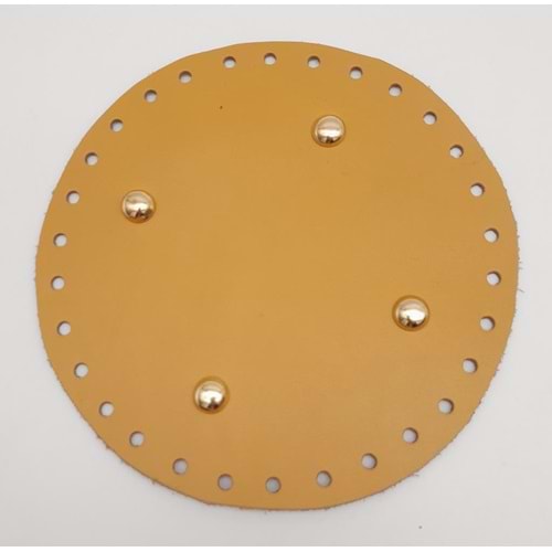 Çanta Aksesuar Gerçek Deri Hardal 16 cm Yuvarlak Light Gold Metalli Çanta Tabanı