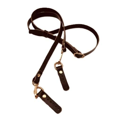 Çanta Aksesuar 130x1.5 cm Koyu Kahve Renk Gerçek Deri Light Gold Tokalı Çanta Sapı