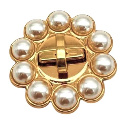 Çanta Aksesuar 6 cm İncili Yuvarlak Light Gold Kilit
