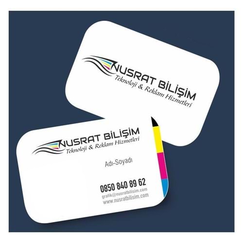 Kartvizit 350 gr Mat Kuşe Çift Yüz 4 Renk Mat Selefonlu Kabartma Laklı Oval Kesim 8,3x5,1 cm 1.000 Adet