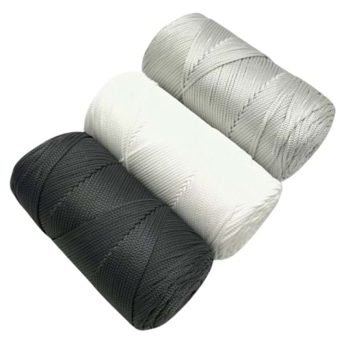 Çanta Aksesuar Polyester Makrome Set (Koyu Gri, Açık Gri, Beyaz)