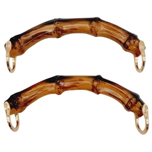 Çanta Aksesuar C Model Bambu Görünümlü 14 cm Çift Sap Light Gold Metalli