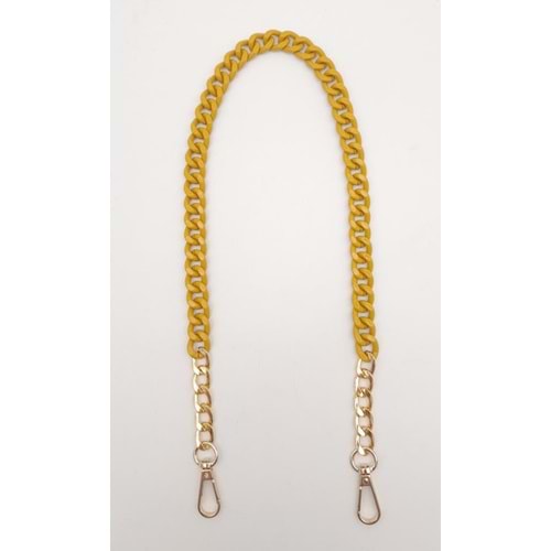 Çanta Aksesuar Renkli Metal 60 cm Kancalı Zincir Hardal Sarı