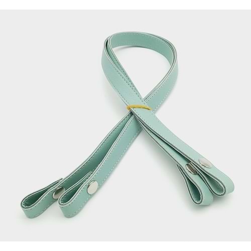 Çanta Aksesuar Çift Kat Dikişli Suni Deri Mint Yeşili Çıtçıtlı Çanta Sapı 70 cm Gümüş Metalli