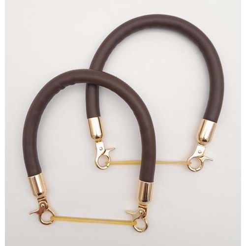 Çanta Aksesuar Çift Kısa Kordon Çanta Sapı Koyu Kahverengi Light Gold Metalli