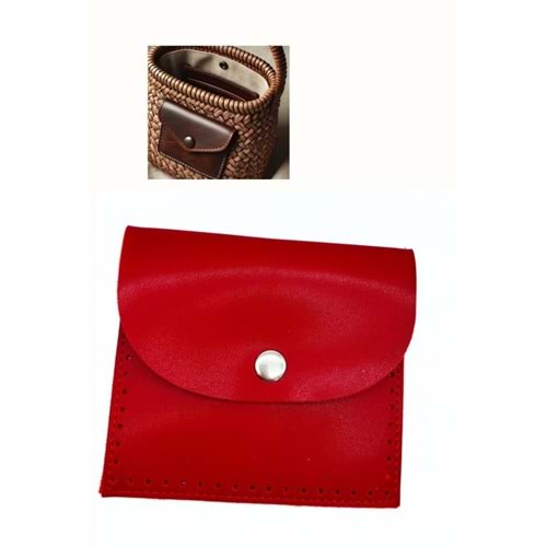 Çanta Aksesuar 14X12.5 cm cm Kırmızı Renk Çıtçıtlı Suni Deri Cep