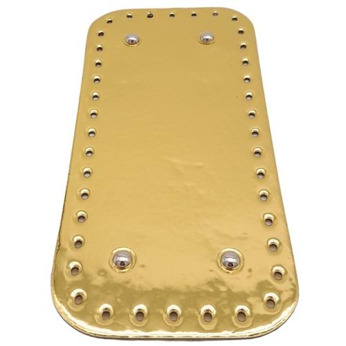 Çanta Aksesuar Parlak Rugan Deri 25x12 cm Dikdörtgen Çanta Tabanı Gold Renk Gümüş Metalli